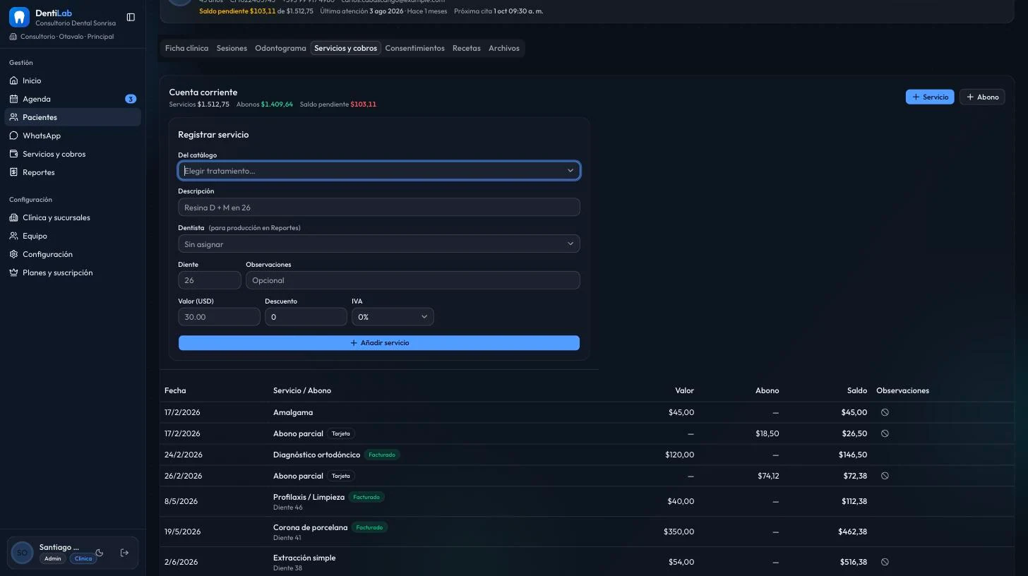 Formulario para registrar un servicio realizado en DentiLab